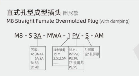 IP67 M8 Straight Female Overmolded Plug with Damping 3-8A 5B 4D