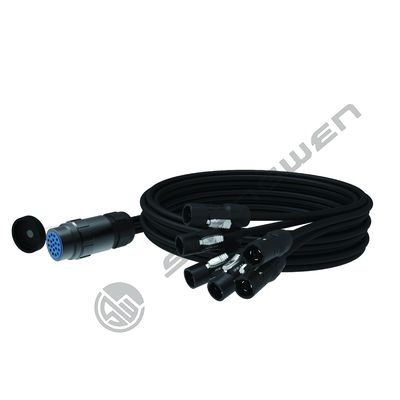 6 Head Socapex Style Breakout Cable Assembly SOCAPEX Industrial Application IP67 Waterproof 19-Pin Powercon True1 Male Connectors