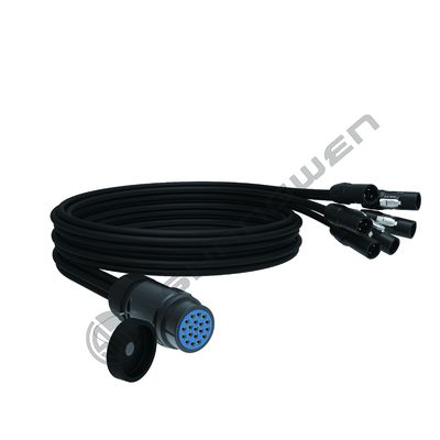 6 Head Socapex Style Breakout Cable Assembly SOCAPEX Industrial Application IP67 Waterproof 19-Pin Powercon True1 Male Connectors