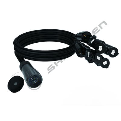 19-Pin Socapex Extension Cable with 6-Way Break-Out 16A Power Cable Assembly Stage Lights LED Moving Head Connectors
