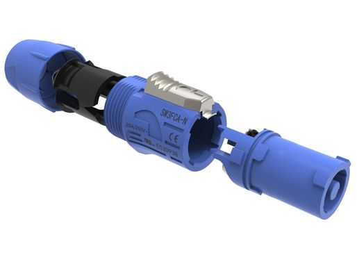 Indoor Use IP44 Triple Core Male Powercon Connector 3 Pin Audio Video Input Port Lockable Speakon Plug 20A 250V AC Blue