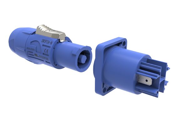 Indoor Use IP44 Triple Core Male Powercon Connector 3 Pin Audio Video Input Port Lockable Speakon Plug 20A 250V AC Blue