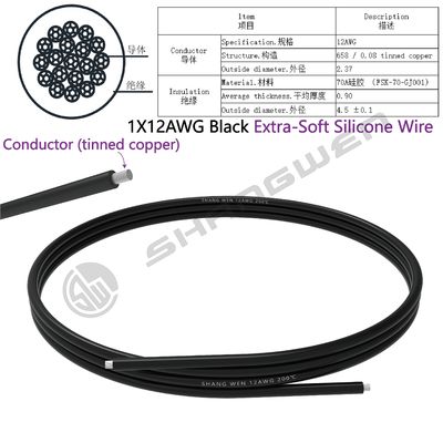 Power Cord 12 AWG Silicone Wire 12 Gauge Wire Flexible Silicone Wire 12AWG Black Stranded Copper Electric Wire 12awg