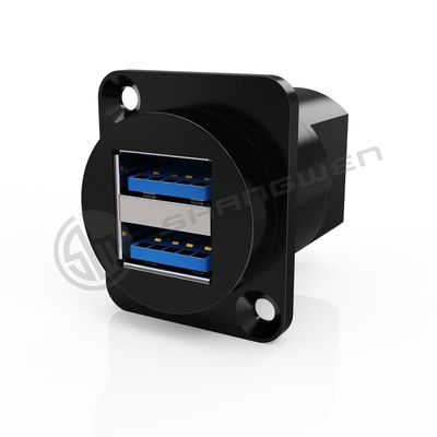 Double Port Panel Mount Connector Không thấm nước 9 Pin Shielded USB Connector