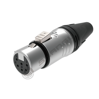 Đầu nối âm thanh video XLR 6 chân, bảo vệ trong nhà, đầu cắm cái đực 6 cực màu đen bạc, dòng điện định mức 7.5A